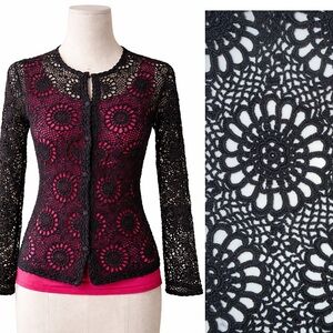 Vintage hand-crocheted lace black cardigan 100% cotton XS/S